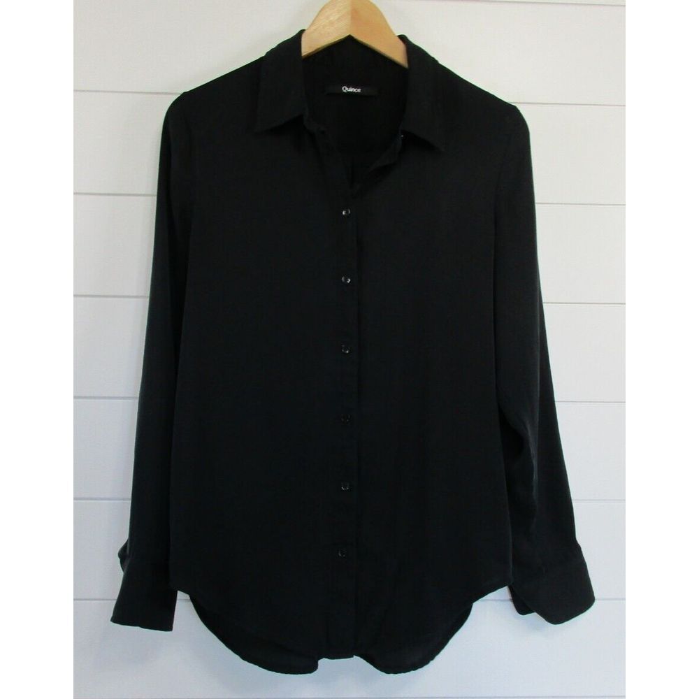 Quince Women's Washable Silk Blend Long Sleeve Button Down Shirt size M Black